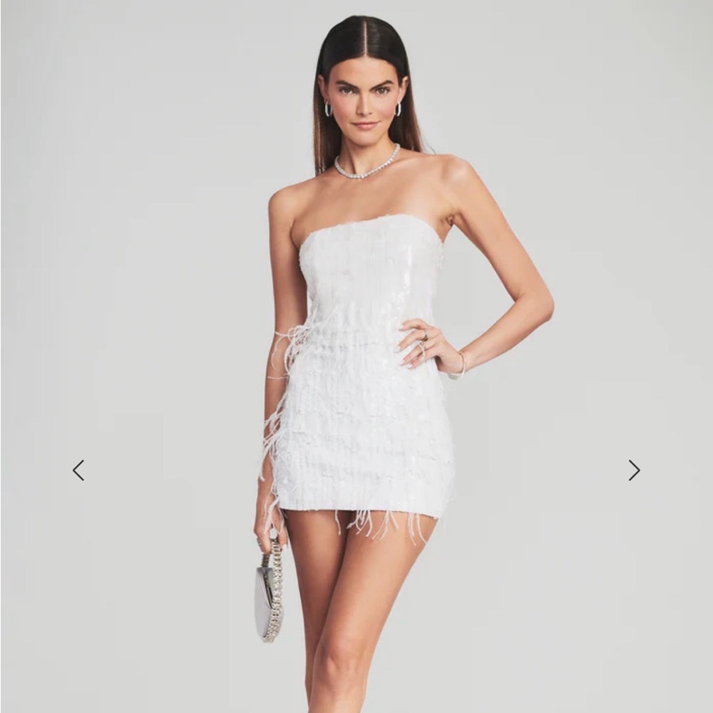 Retrofete Anastasia Dress Mini White Sequin Feather Bride Bridal MSRP $695 - Picture 2 of 9